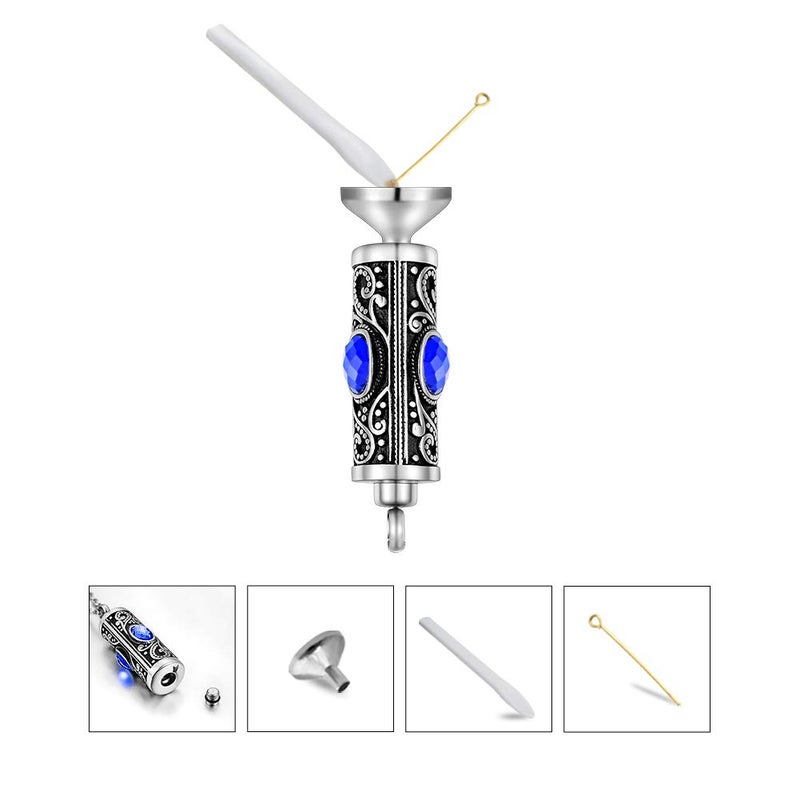 XIUDA Crystal Cremation Urn Necklace for Ashes Keepsake Cremation Jewelry for Human Ashes Stainless Steel Memorial Pendant with Flower (Blue) - Image 5